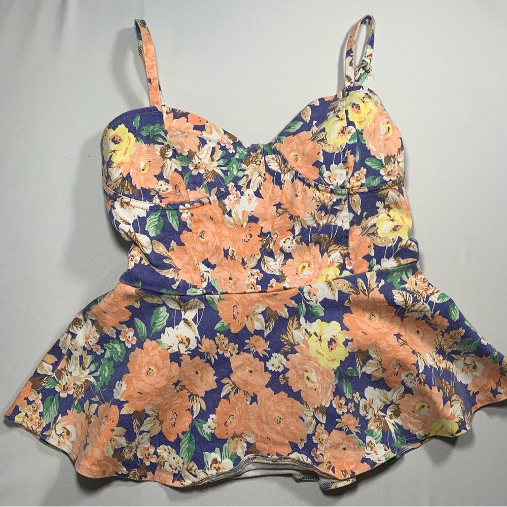 Love Riche‎ Womens Ruched baby doll tank top floral print size Large